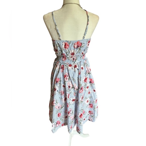 Venus Floral Striped Triangular High Neck Halter Dress - Picture 2 of 6